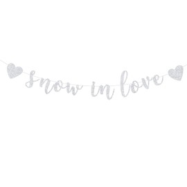 Snow in Love Banner, Fall in Love Wedding Decor, Winter Wedding Bridal Shower Garland Decorations Silver Glitter