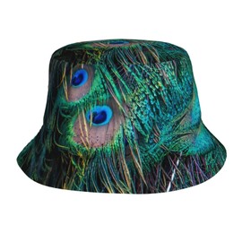 Peacock Feathers Bucket Hat for Men Women Printed Fisherman Hat Packable Sun Cap Travel Outdoor Beach Caps