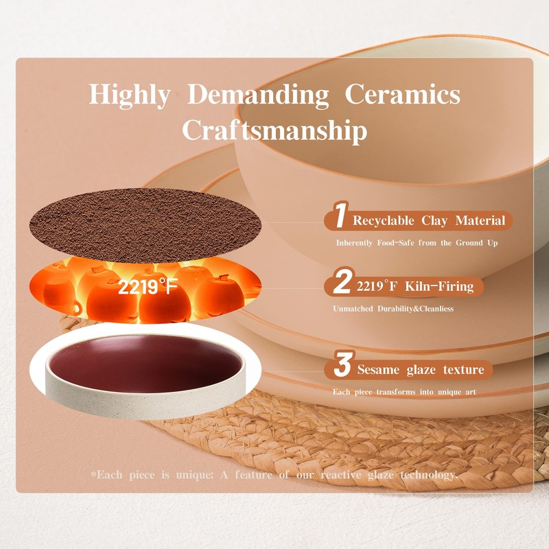 Dafuceramic Stoneware Dinnerware Set for 4, 12 Piece Plates and