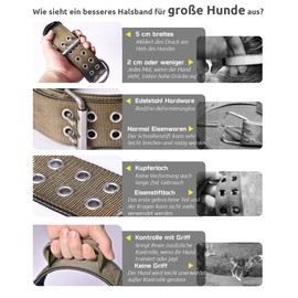 Hundehalsband für Große Hunde - 5 cm Breites Halsband mit Griff für Extragroße Hunderassen, Khaki, Weich Gepolstertes Neopren Nylon Hunde Halsband für Grosse Hunde Big Dog Collar 43-56cm