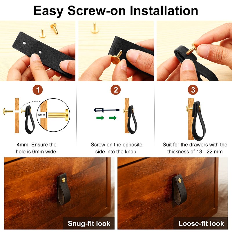 BBTO 24 Pieces PVC Leather Drawer Pulls Handmade PVC Leather