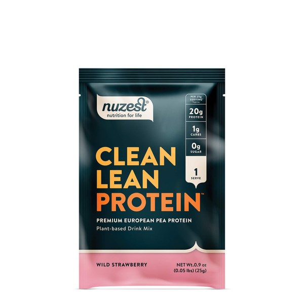 Nuzest - Pea Protein Powder - Clean Lean Protein, Premium Vegan Plant Based Protein Powder, Dairy Free, Gluten Free, GMO Free, Naturally Sweetened Protein Shake, Wild Strawberry, 1 Serving, 0.9 oz