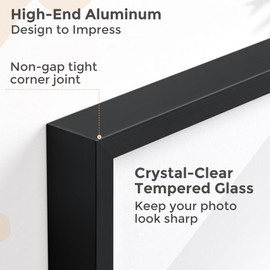 12x18 Metal Picture Frame for Wall With Mat for 8.5x11, 12''x18'' Aluminum Photo Frames With Tempered Glass for Home Decor, Minimalist Modern Poster Frame Horizontal And Vertical Formats, Black