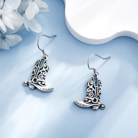 DAYLINLOVE Cowgirl Earrings S925 Sterling Silver Western Earrings for Women Turquoise Boots Earrings Country Jewelry Gifts for Cowgirl Cowboy