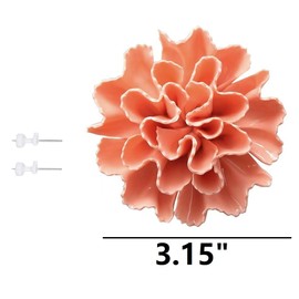 Carnation 3.15" Ceramic 3D Wall Art, Handmade Porcelain Flower Decoration for Home Office Decor (Orange Pink)