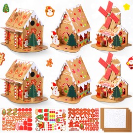 6 Sets Christmas Craft Kit Christmas Gingerbread House Kit Sets of Christmas Craft House Make-a-Gingerbread House Craft for Boy Girl Christmas Party Game Craft Supplies (Lovely Style)