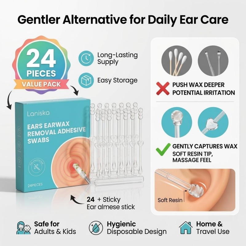 Sticky Ear Cleaning Stick 24-Pack - Gentle Spiral Adhesive Ear