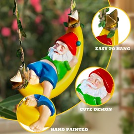 Exasinine Garden Gnome Statues Garden Gnomes Outdoor Decor Resin Moon Hammock Gnome Hanging Statues for Outdoor Decoration, Garden Sculptures and Statues for Patio Lawn Yard