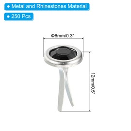 PATIKIL Paper Fasteners, 250 Pcs Mini Metal Rhinestone Round Head Fastener Split Pins for Craft Art Scrapbooking DIY Pins Supplies, Black 0.5"x0.3"