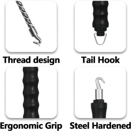 Automatic Rebar Tie Wire Twister, Black Pull Tie Wire Twister, Rebar Wire Twister Tool with Curved Hook & Ergonomic Rubber Handle