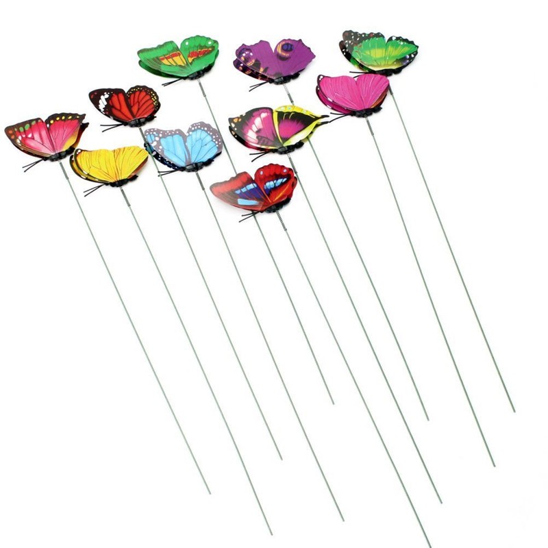 ULTNICE Pack of 10 Butterfly Flower Stakes Garden Decoration