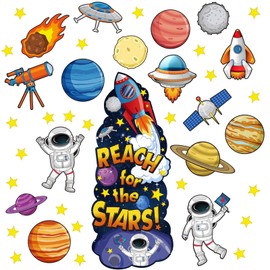 Faccito 47 Pcs Space Classroom Bulletin Board Decorations Set Space Themed Cutouts Solar System Bulletin Board Planet Astronaut Rocket Spacecraft Cutouts for Kids Classroom Nursery Bedroom Decor