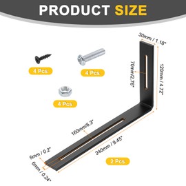 QUARKZMAN Pack of 2 Adjustable L-Shaped Corner Brackets, 120 x 240 x 30 mm, Corner Angle Slot Connector, Right Angle Bracket with Screws of Furniture, Wooden Shelves, Cupboard Shelf, Black