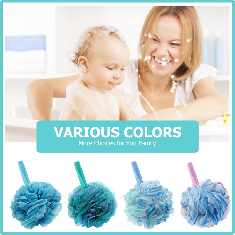Shower Puff Loofah, 4 Pcs Extra Large Bath Sponge with