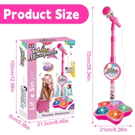 KQWVZ Kids Microphone And Stand, Kids Karaoke Machine With Stand, Adjustable Stand Up Kids Microphone Stand, Sing Musical Toy with Flashing Stage Lights for Girls Birthday Party Pastime (Pink)