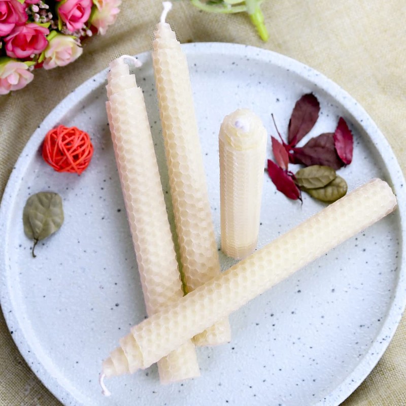 DEYBBY 8'' White Beeswax Taper Candles, 6 Pack Natural Honey