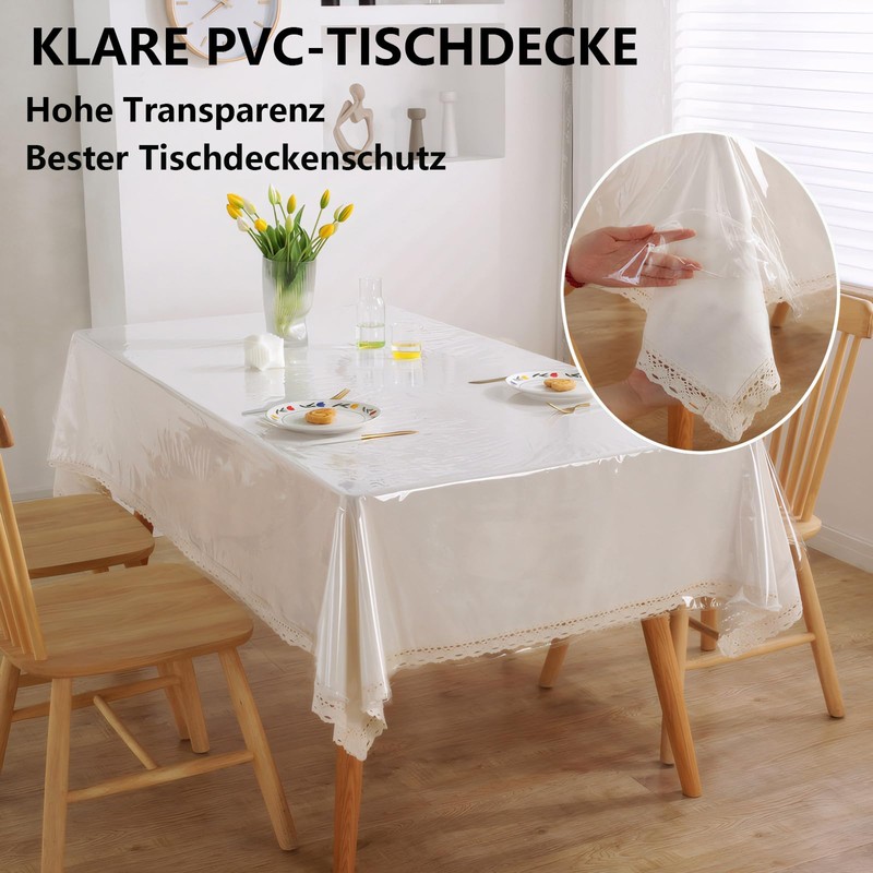 Tayuvira PVC Transparent Tablecloth, 0.13 mm, Washable, Waterproof, Greaseproof, Table