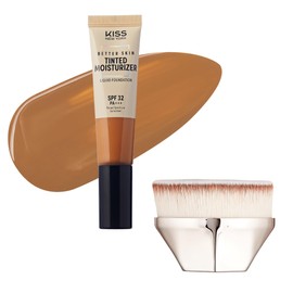 Kiss New York Tinted Moisturizer with SPF 32 PA+++ (Classic Tan) With Kabuki Brush,12 Hour Hydrating Sunscreen for Face, No White Cast for Dark Tones, Natural Finish With Hyaluronic Acid, Vitamin E