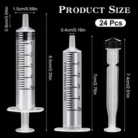 Guiqulai 24 Pack 5ML Plastic Syringes Without Needle Individual Wrap Disposable Syringes with Cap for Scientific Lab Watering Glue Applicator Feeding Pets Measuring Liquids DIY Crafts