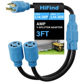 4 Prong 30 Amp Generator Y Splitter Locking Adapter Cord 3 Ft, NEMA L14-30P to (2) L14-30R Power Converter Plug, 10/3 AWG SJTW Outdoor, 125/250V for Manual Transfer Switch, Outages, RV Camper,ETL-Blue