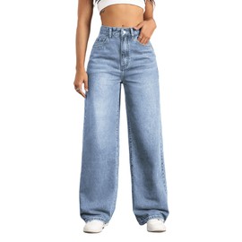 Mars power Straight Leg Jeans for Women,High Waisted Wide Leg Loose Stretchy Boyfriend Denim Pants Baggy Jeans for Women (US, Alpha, Small, Regular, Regular, Lightblue)