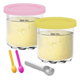 XoGiyu Creami Pints And Lids,Ice Cream Cups With Lids,Plastic Pint Containers With Lids,2 Pack 24oz Creamy Ice Cream Containers Cups Jars Tubs Canisters Set,Ice Cream Maker Machine Accessories