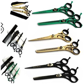 6.5 Inches Barber Scissors and Thinners - Extra Long Lasting High Grade Steel - J420 Class - All Hair Type Shears (Gold Scissors)