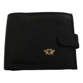 Bee Enamel Black Leather Mens Wallet RFID Protection