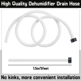 Conderyang Dehumidifier Drain Hose 3/4 Inches FHT Connection with Rust-Resistant PE Connectors Cuttable Drainage Pipe Replacement Hose for Dehumidifiers Portable Air Conditioners, No Kink, 5 Feet