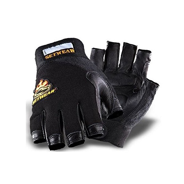 SetWear Genuine Leather Fingerless Gloves, Pair Small (Size 8) Approximatly 3-3.5" / 7.62-8.89cm, Black/Black