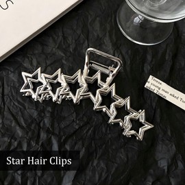 Metal Hair Claw Clips, 1Pcs Stylish Star Pattern Claw Clip for Thin & Thick Hair - Easy Back Styling Accessory (Silver Star)