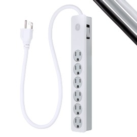 GE 6-Outlet Surge Protector, 2 Ft Extension Cord, Power Strip, 450 Joules, Twist-to-Close Safety Covers, UL Listed, White, 33656