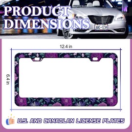 HCSS Purple Floral Flowers License Plate Frame Roses Peonies Colorful License Plate Holder Aluminum Metal Auto Parts Rust-Proof Waterproof Car Decorative Tag Frame for Standard US 12x6 Inch
