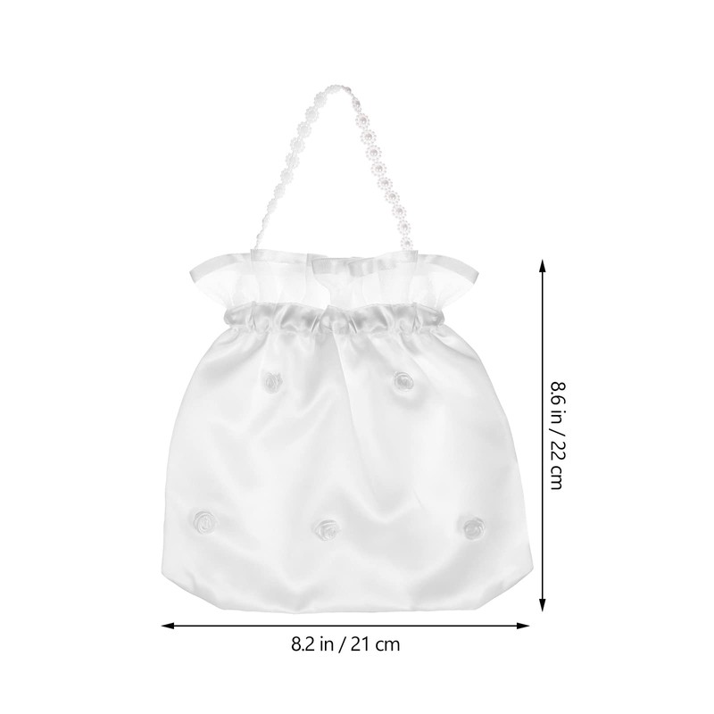 VORCOOL Bridal Bridesmaid White Satin Flower Dolly Bag Handbag,22X21x0.5cm