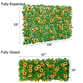 Sumery Expandable Fence Privacy Screen for Balcony Patio Outdoor,Decorative Faux Ivy Fencing Panel,Artificial Hedges (Single Sided Leaves) (2, Sunflowers)