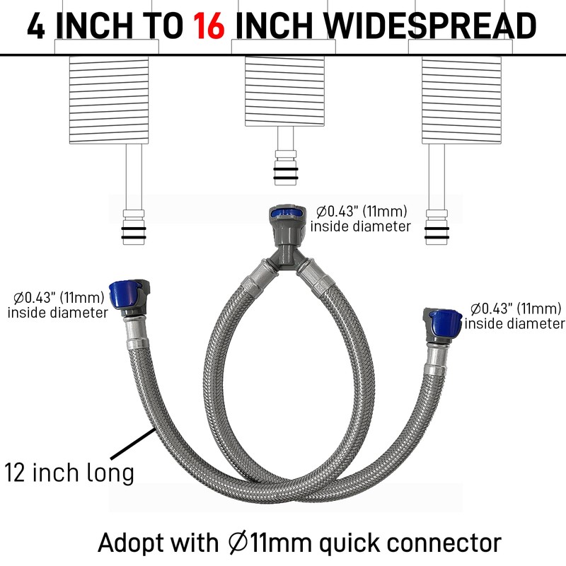Quick Connect Faucet Water Supply Lines, 12 Inch, Widespread Bathroom