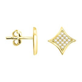 SOFIA MILANI - Women's Earrings 925 Silver with Zirconia Stones - Trapezoid Stud Earrings, Yellow Gold, Zircon