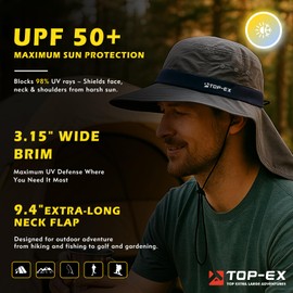 TOP-EX Cooling UV Sun Hat for Large Heads Wide Brim Bucket Hat with Neck Flap Outdoor Hiking Fishing Gardening Safari Cap for Men and Women Summer Fitted Sun Protection White L/XL