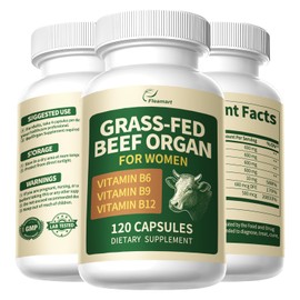 Fleamart Beef Organ Supplement for Women with Beef Liver, Heart, Kidney, Uterus Tissue and Vitamin B Complex Made in USA, Gluten Free, Non-GMO, 120 Capsules