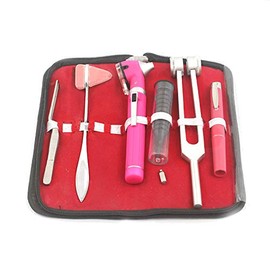 OdontoMed2011 LED Fiber Optic Otoscope Tuning Fork C128 TWEEZER Taylor Hammer Pen Light Diagnostic ENT Set Pink with Free Bulb