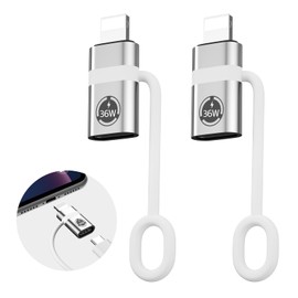 USB C to Lig-htn-ing Cable Adapter,Support PD36W Fast Charging Compatible with Phone Pad AirP-ods,with Anti-Lost Holder - 2 Pack，It Does not Support OTG or Headphones。 (Silvery)