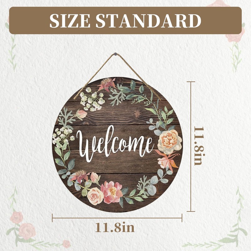 PASDUCHAS Front Door Welcome Sign, Rustic Round Wreath Colourful Floral