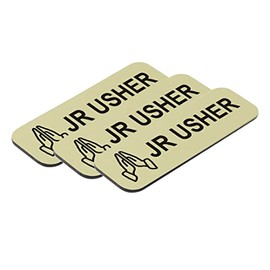 Jr Usher 1 x 3" Name Tag/Badge, Brushed Gold, Praying Hands (3 Pack)