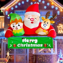 AerWo 7.2FT Christmas Inflatable Outdoor Decoration, Funny Christmas Inflatables Santa Elf Reindeer with Detachable Banner, Christmas Blow Up Yard Decorations Built-in LED Lights for Porch Roof Parade