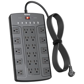 Power Strip Surge Protector, SUPERDANNY Power Strip with 22 Outlets & 6 USB Ports, 6.5Ft Extension Cord Flat Plug (Black)