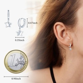 MICMIF Hoop Earrings Hanging Star Earrings for Women 925 Sterling Silver Earrings Star Hoop Earrings with Zirconia Pendant, Huggie Hoop Hypoallergenic Earrings for Women Girls, Sterling Silver Cubic
