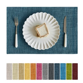 Softalker Faux Linen Placemats Set of 6-12 x 18 Inch, Heat Resistant Double Layered Durable Burlap Farmhouse Place Mats, Non-Slip Washable Rustic Table Mats for Dining, Kitchen, Party（Teal