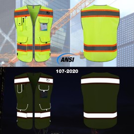 TCCFCCT Hi Vis Vest 9 Pockets High Visibility Reflective Safety Vest for Men Women, Construction Work Vest with Fluorescent Orange Extend Edge, Durable to Use, Meets ANSI/ISEA, (DB-Yellow, Medium)