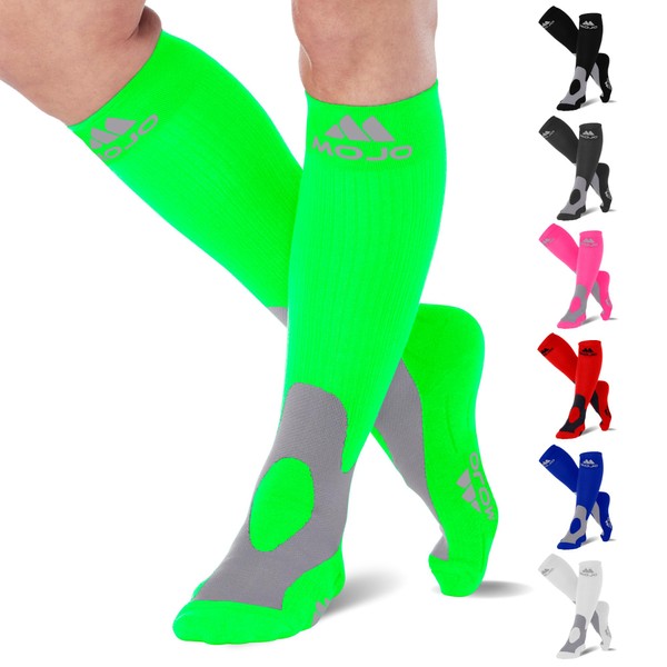 Mojo Unisex 20-30mmHg Compression Socks – Ideal for DVT Relief & Leg Fatigue, Athletes, Nurses, Travel, Post-Surgery & Lymphedema Support - Wide Calf & Plus Size Options - Minimize Discomfort