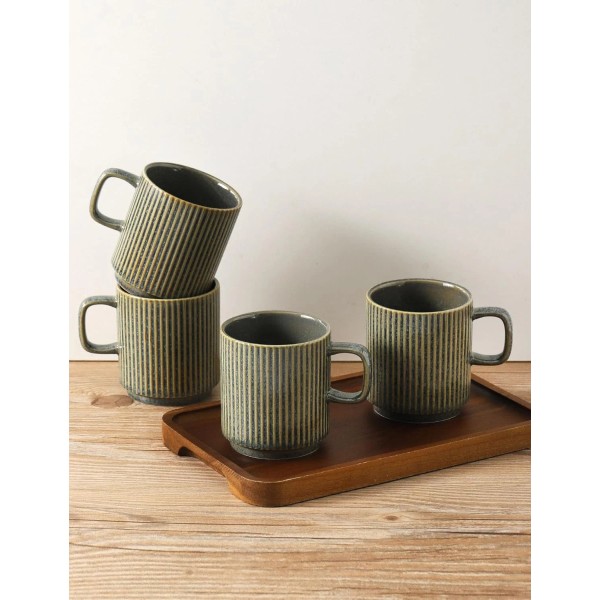 Coffee Mugs Set of 4, Ceramic Ribbed Tea Coffee Cups